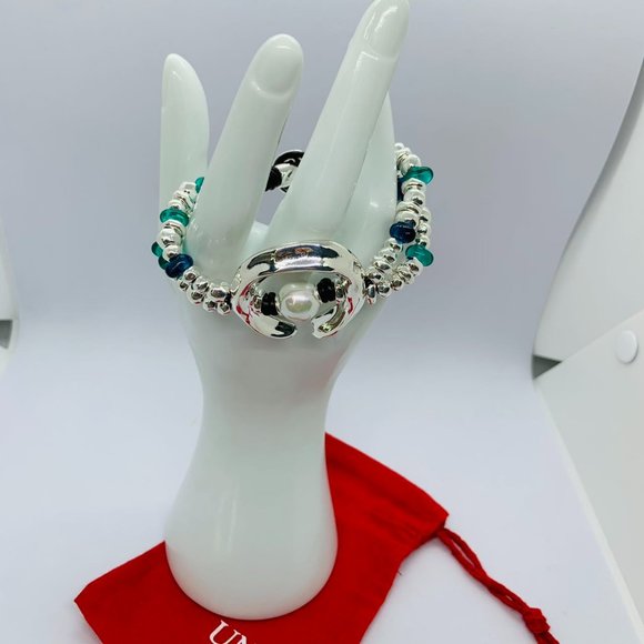 UNO de 50 blue Murano glass white pearl silver "Dune" declaration bracelet Women - Picture 8 of 8